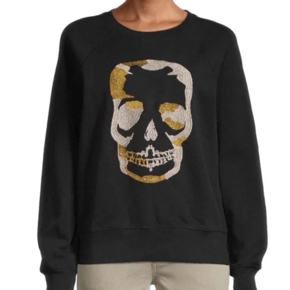 Zadig & Voltaire Oversized Black Upper Skull Embroidery Sweatshirt SZ S